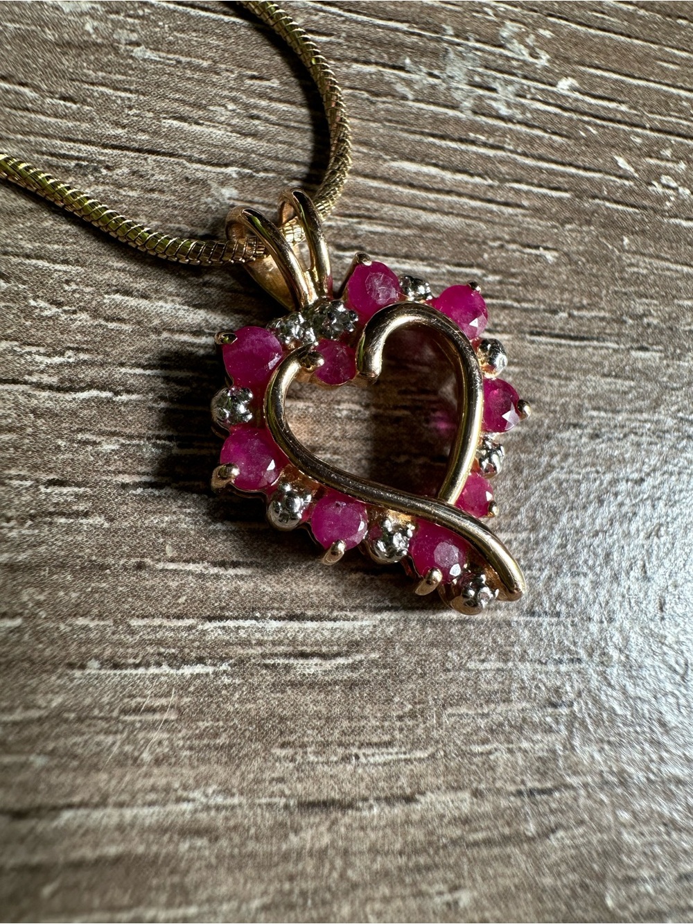 Ruby And Diamond Heart Pendant Necklace Gold Over Sterling Silver